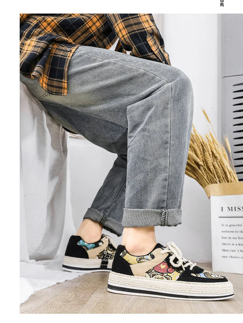 Men's Canvas Shoes Summer Breathable Sports Casual Work Shoes Soft Bottom Wear-resistant Corduroy Loafers Flat Rubber Sole