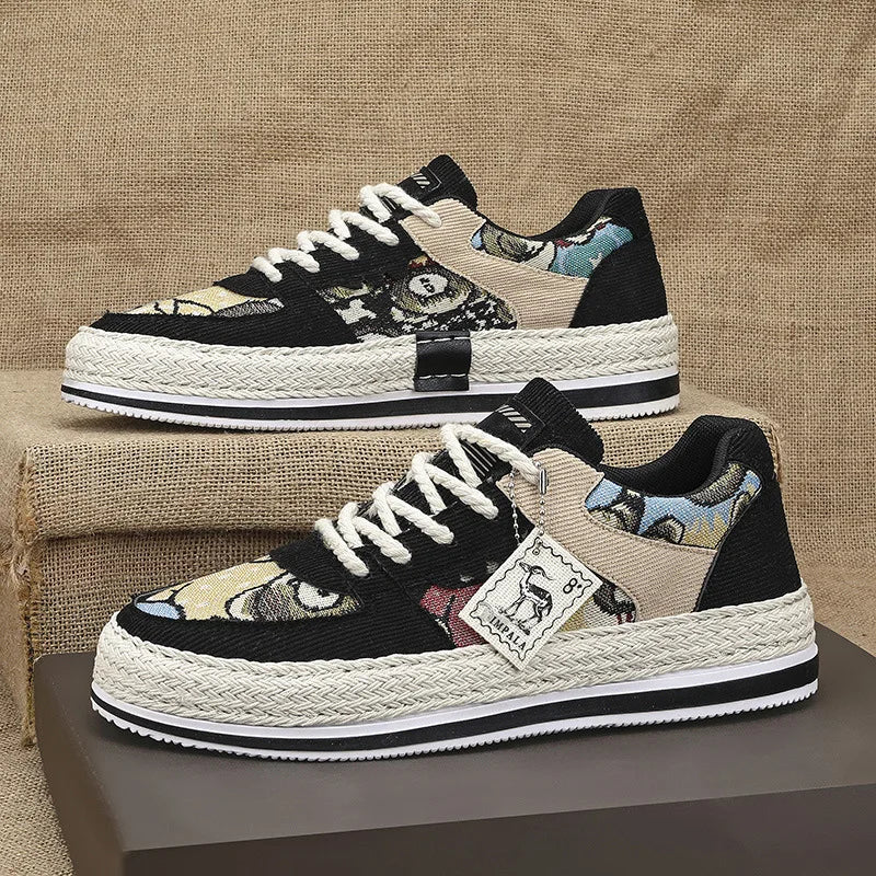 Men's Canvas Shoes Summer Breathable Sports Casual Work Shoes Soft Bottom Wear-resistant Corduroy Loafers Flat Rubber Sole