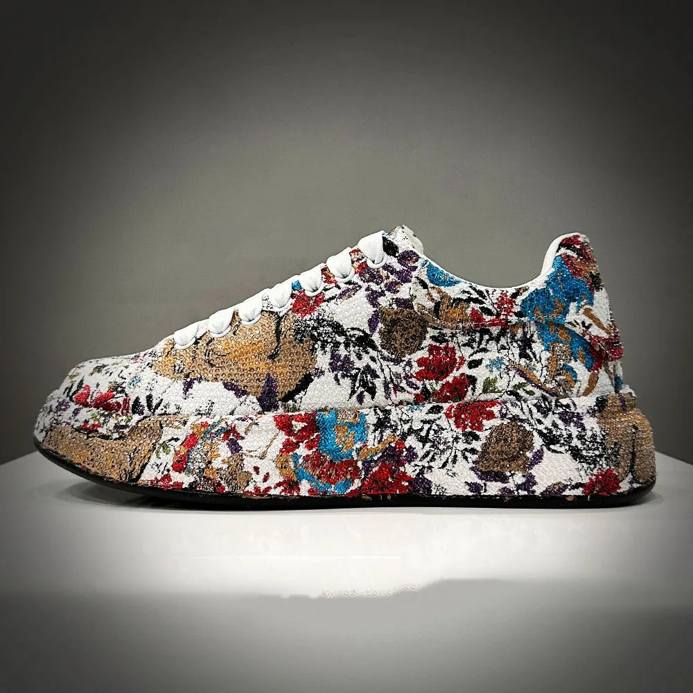 Fashion New Men's All Match Rhinestone Floral Pattern Causal Shoes Flats Male Sports Walking Sneakers  Zapatillas Hombre