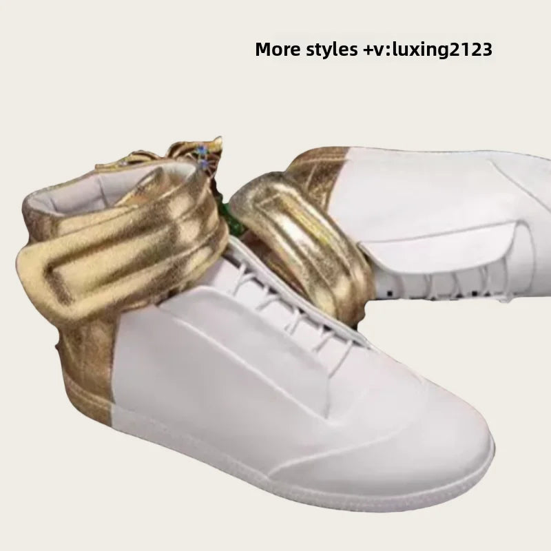 Men's High Top oes Genuine Leather Sport Casual White Dequn Sneakers mid Top Board oes Large Size Autumn Winter Faion