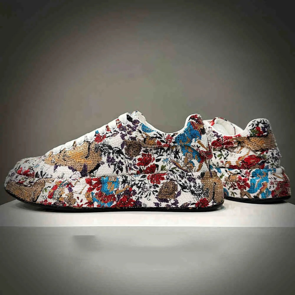 Fashion New Men's All Match Rhinestone Floral Pattern Causal Shoes Flats Male Sports Walking Sneakers  Zapatillas Hombre