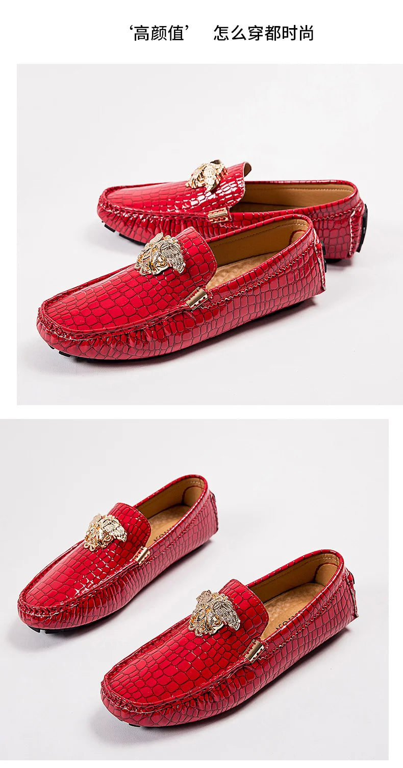 European Station Slip-On Lazy Beanie Shoes Men's Crocodile Pattern Men's Shoes 36 Small Size 48 Large Size New Casual Men's Leather Shoes