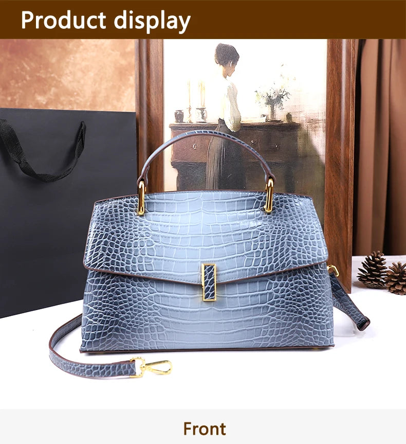 2025 New Crocodile Pattern Large Capacity Handbag Vintage Ladies Single Shoulder Slant Cross Bag Stylish Simple Women's Purse