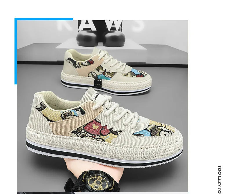 Men's Canvas Shoes Summer Breathable Sports Casual Work Shoes Soft Bottom Wear-resistant Corduroy Loafers Flat Rubber Sole