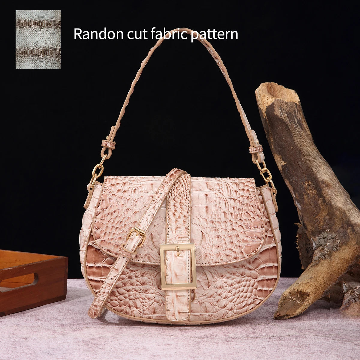 Saddle bag with large buckle and crocodile pattern, colorful underarm bag, single shoulder bag with shoulder strap and crossbody