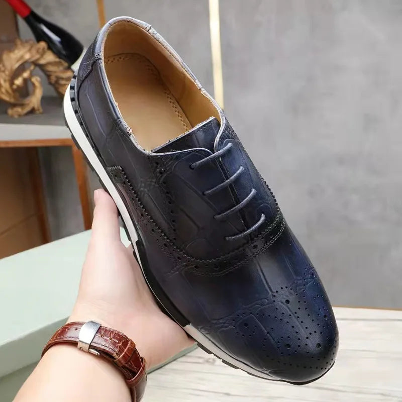 Mens Sneaker Shoes Genuine Cow Leather Oxford Brogue Luxury Designer Lace Up Autumn Daily Casual Shoes for Men