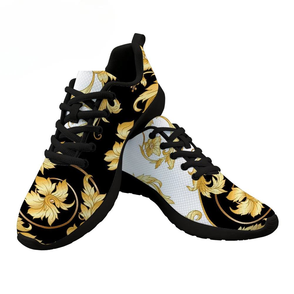Custom New Men Shoes Luxury Golden European Floral Print Casual Women Sneakers Brand Designer Lace Up Sport Shoes Dropshipping