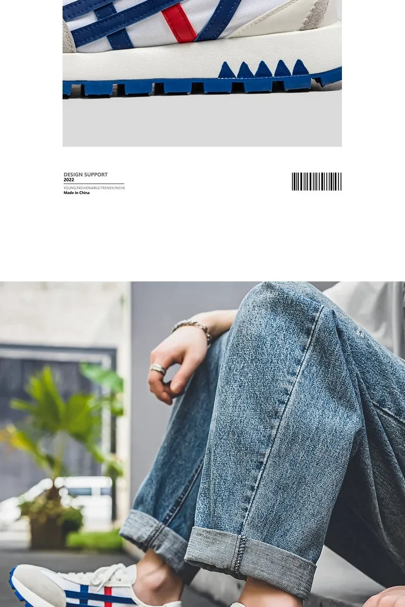 Men's classic running shoes with lace up flat bottom, sports soft sole, breathable walking canvas, Forrest Gump