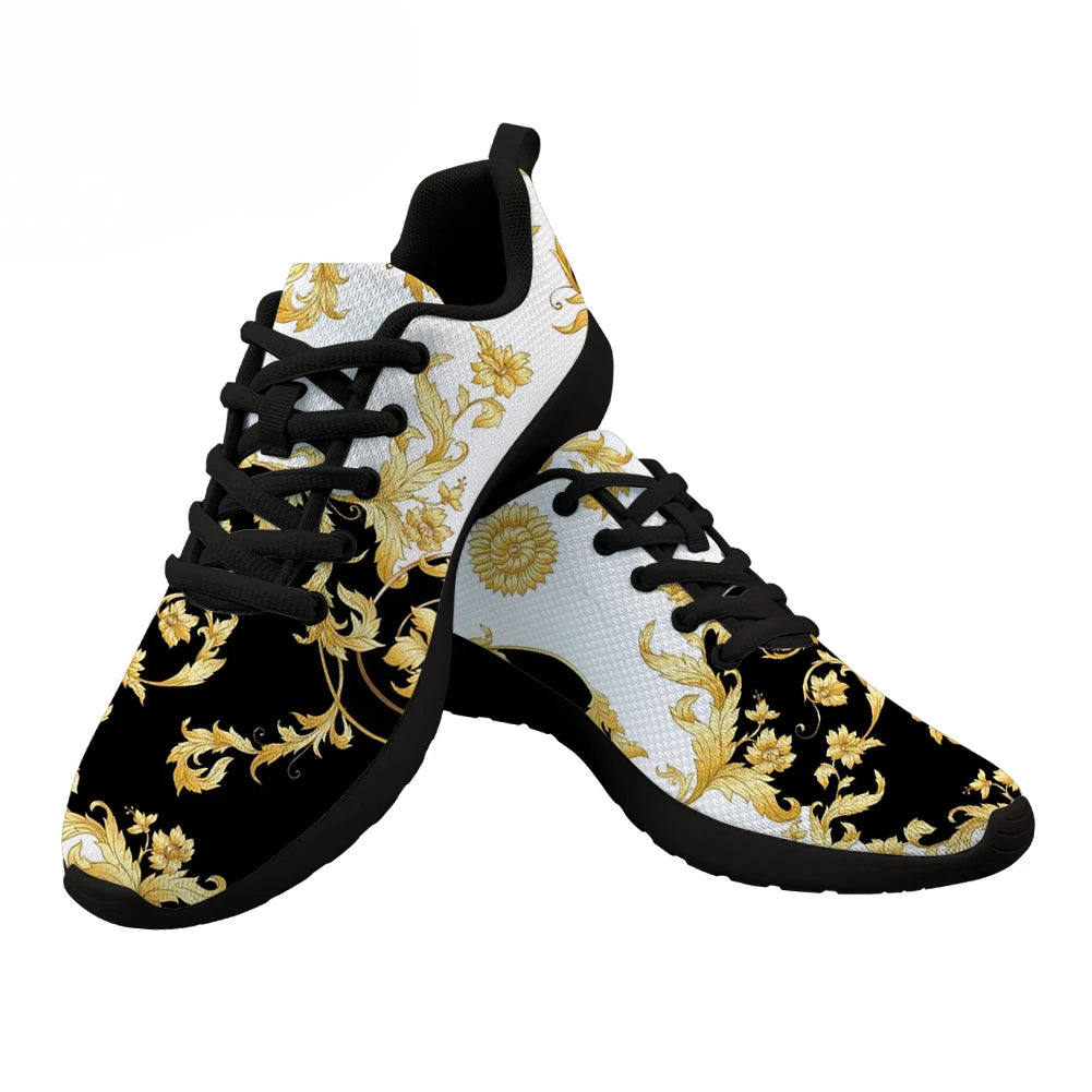 Custom New Men Shoes Luxury Golden European Floral Print Casual Women Sneakers Brand Designer Lace Up Sport Shoes Dropshipping