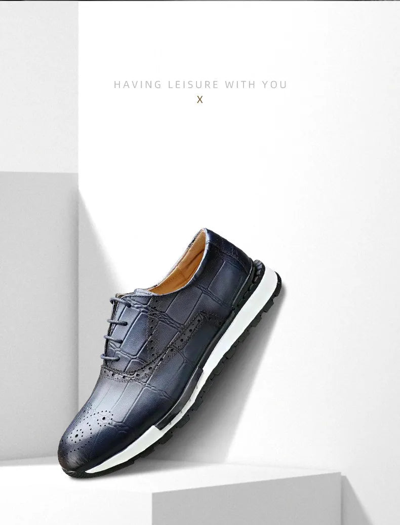 Mens Sneaker Shoes Genuine Cow Leather Oxford Brogue Luxury Designer Lace Up Autumn Daily Casual Shoes for Men