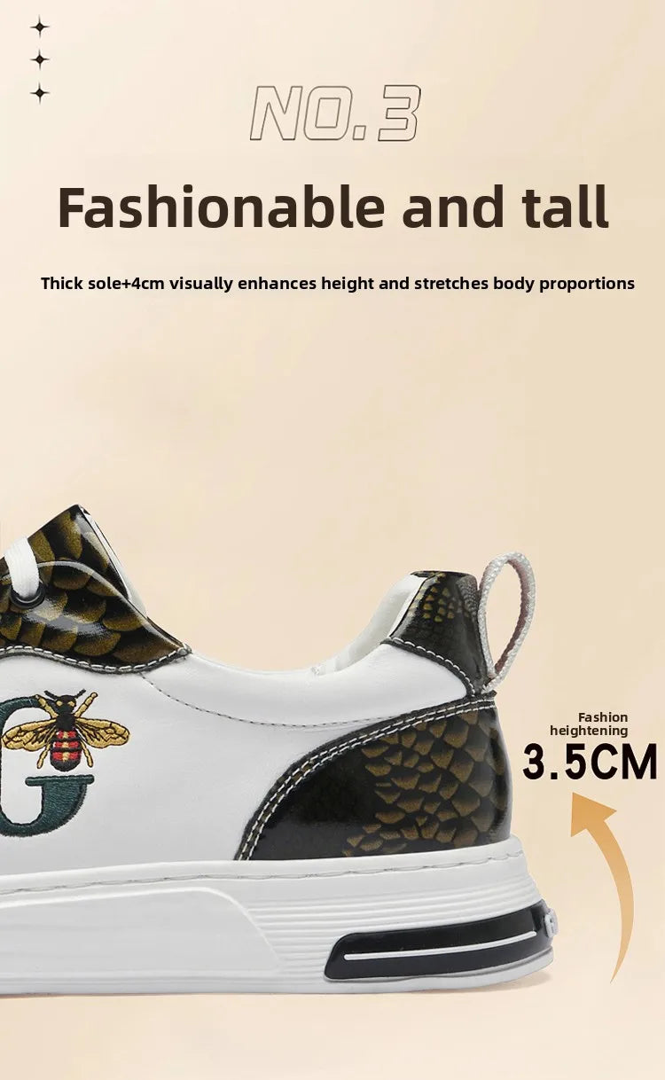 Italian Designer Men's Casual Bee Shoes, Luxurious and Fashionable Genuine Leather Business Shoes, Classic Sports Shoes