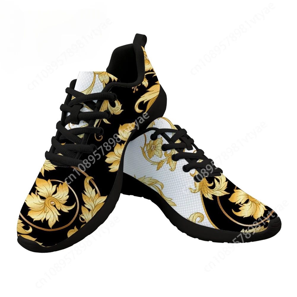 Custom New Men Shoes Luxury Golden European Floral Print Casual Women Sneakers Brand Designer Lace Up Sport Shoes Dropshipping