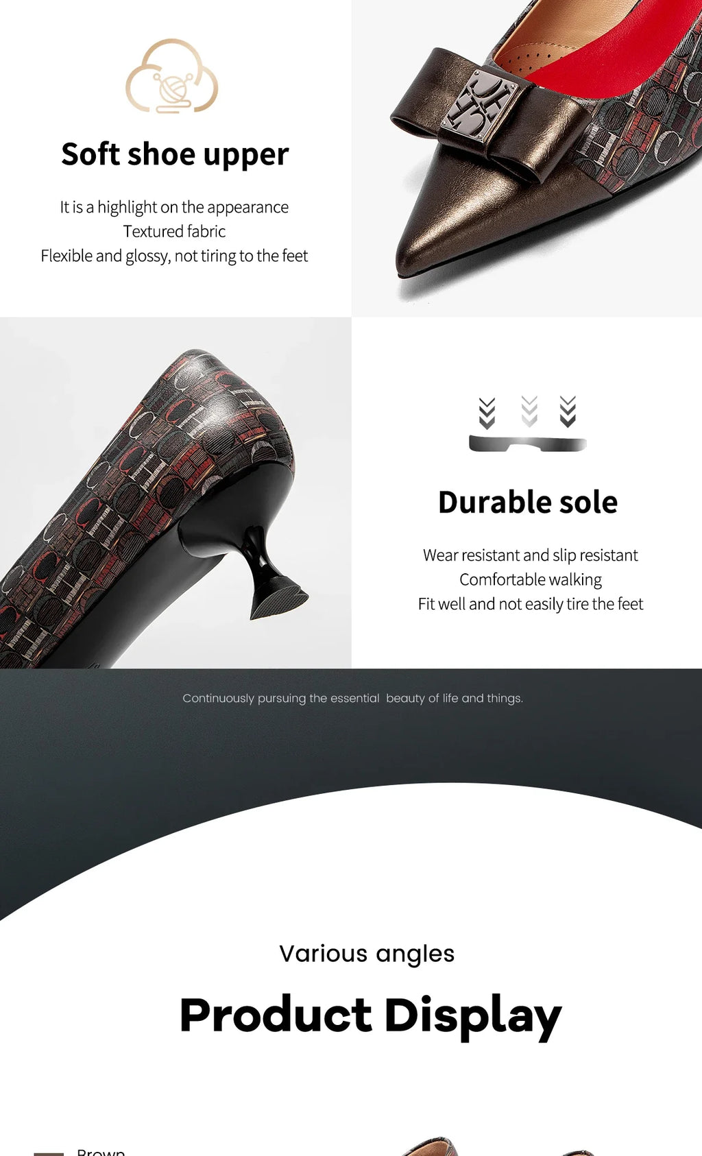 Classic Retro Pointed Toe Design Women's Strap Heel Single Shoes Fashion New Comfortable Versatile Letters Printed