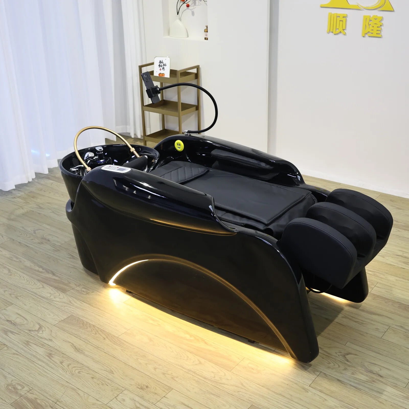 Luxury Automatic Massage Shampoo Bed with Ergonomic Design, LED Lighting Strip, Ideal for Hair Washing and Relaxation in Salon