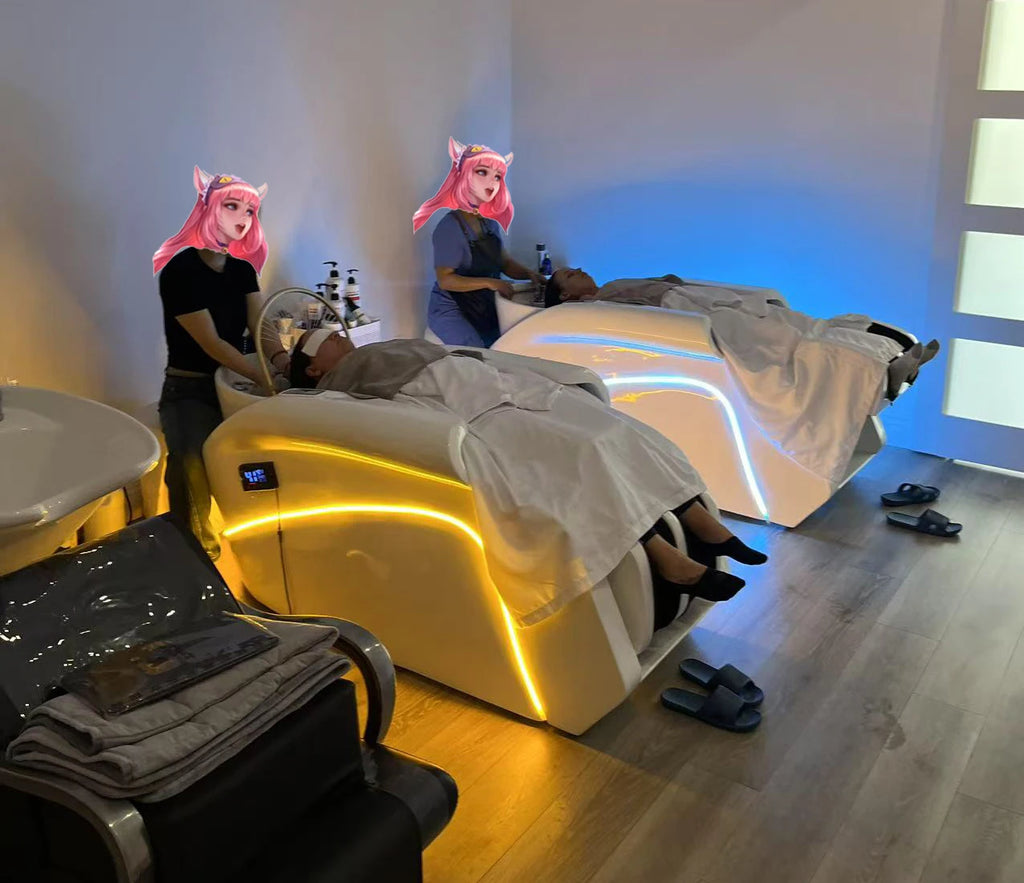 Luxury Automatic Massage Shampoo Bed with Ergonomic Design, LED Lighting Strip, Ideal for Hair Washing and Relaxation in Salon