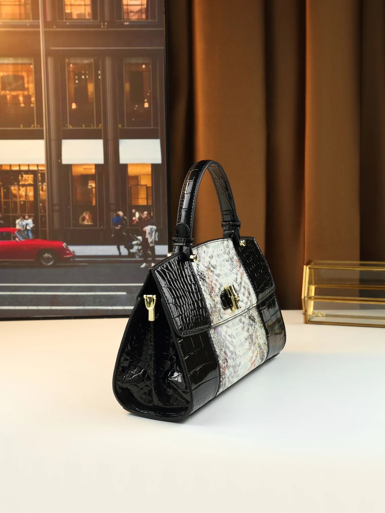 European and American fashion new snake pattern gradual change color matching light luxury high sense portable women's bag