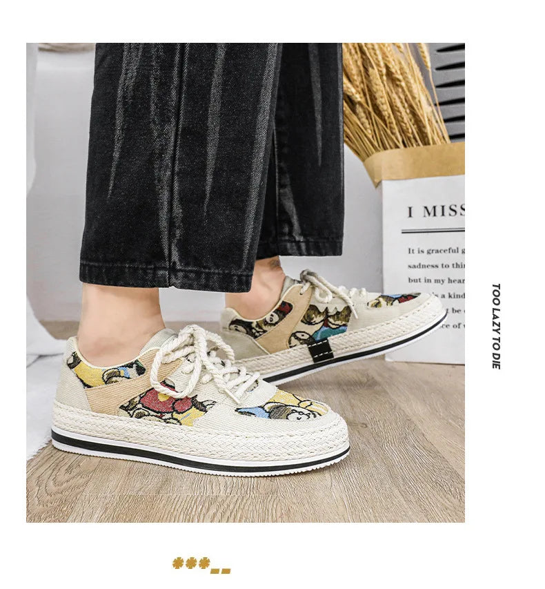 Men's Canvas Shoes Summer Breathable Sports Casual Work Shoes Soft Bottom Wear-resistant Corduroy Loafers Flat Rubber Sole