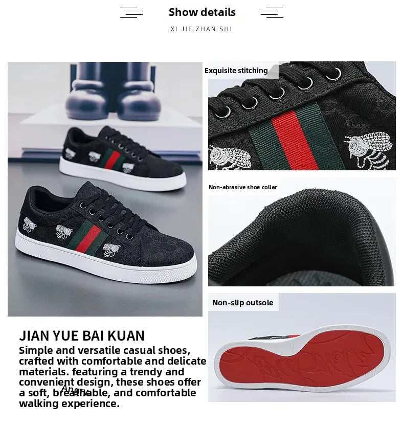 Men's Canvas Shoes Breathable Sports Sneakers Casual Style Student Footwear Fashionable Flat Board Shoes Mid Heel Grid Lining