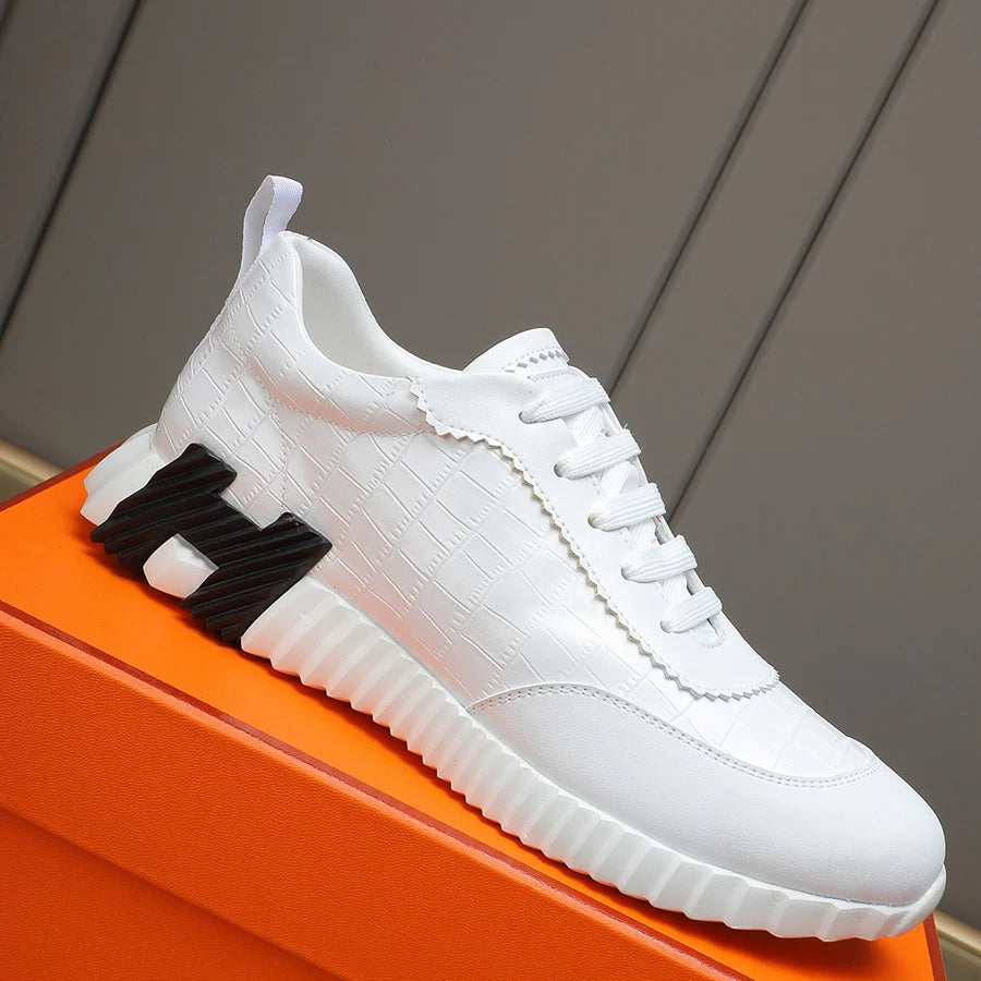 Bongjani Men's Breathable Red Leather Sport oes Casual Faionable All-Season Low-Top Stitched Rubber Sole round Toe oes