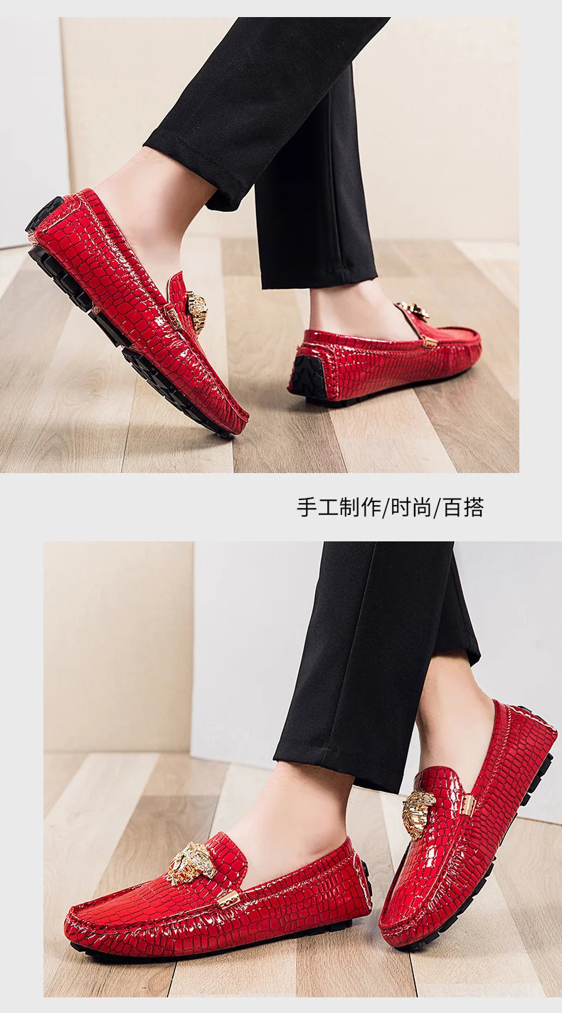 European Station Slip-On Lazy Beanie Shoes Men's Crocodile Pattern Men's Shoes 36 Small Size 48 Large Size New Casual Men's Leather Shoes