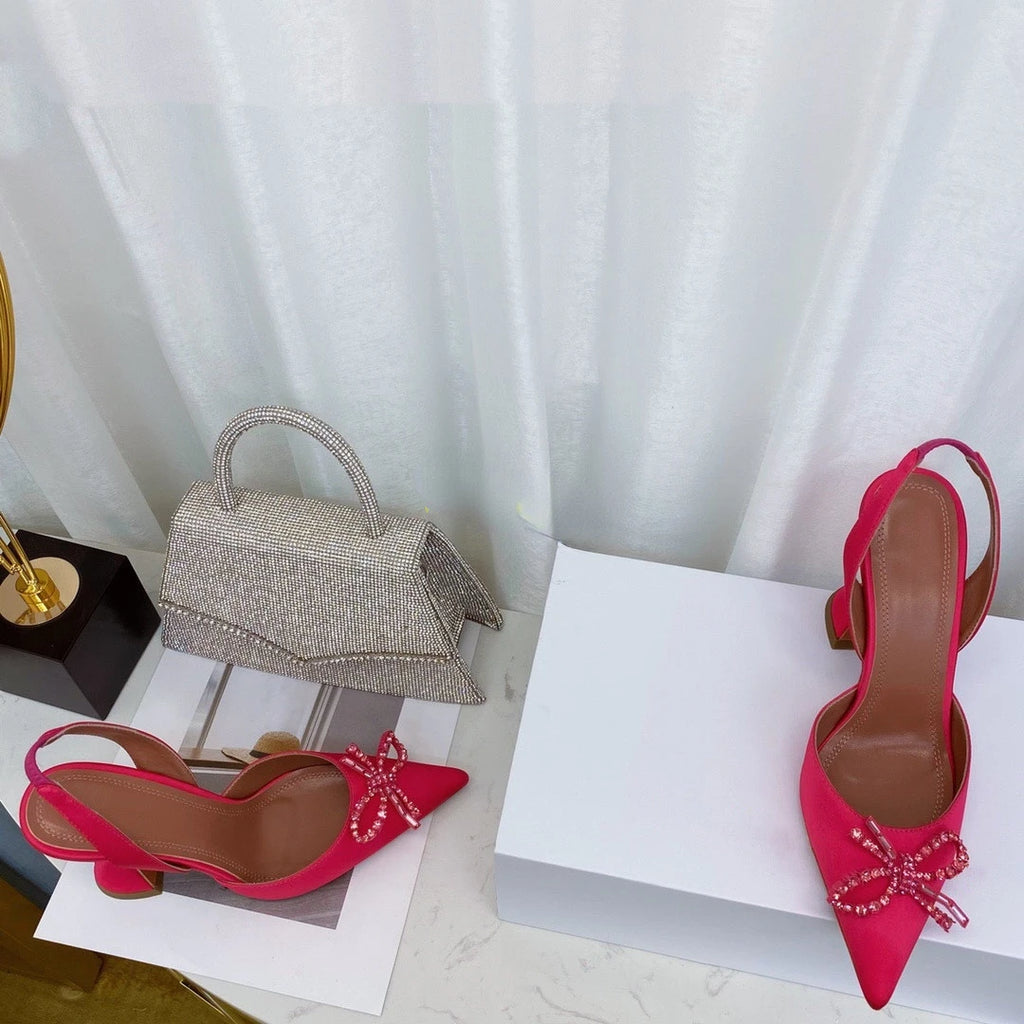2023 New High Heels Women's Rhinestone Bow Pointy Glasses with Stilettos and Sandals Women.