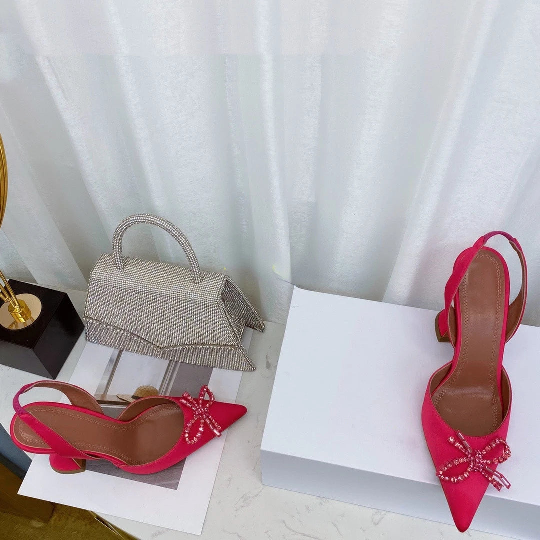 2023 New High Heels Women's Rhinestone Bow Pointy Glasses with Stilettos and Sandals Women.