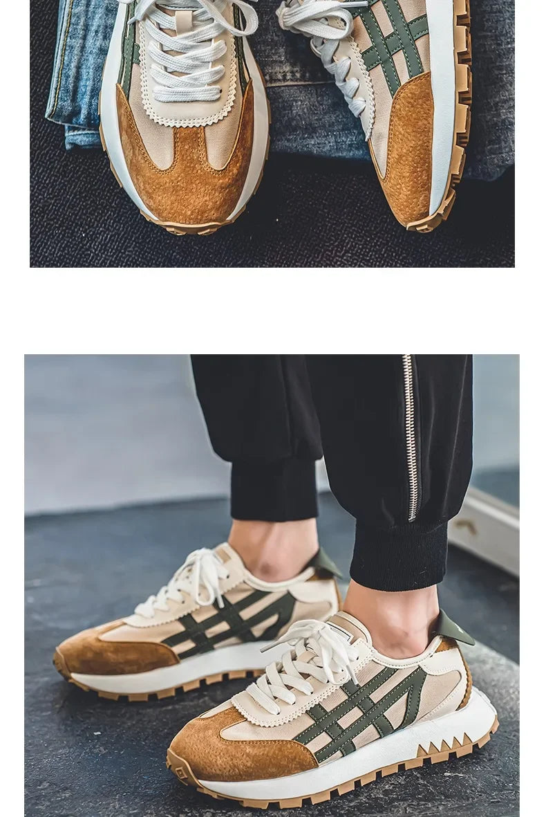 Men's classic running shoes with lace up flat bottom, sports soft sole, breathable walking canvas, Forrest Gump