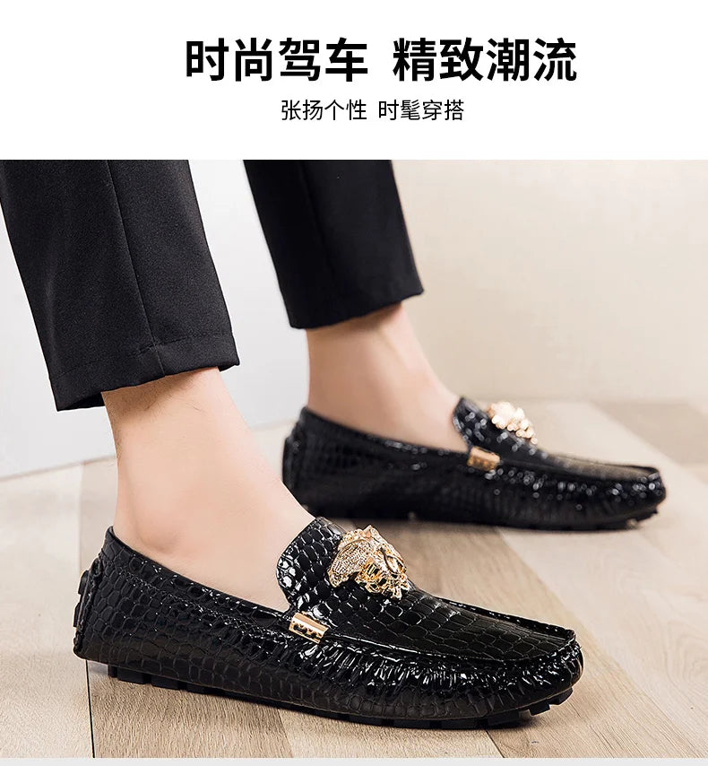 European Station Slip-On Lazy Beanie Shoes Men's Crocodile Pattern Men's Shoes 36 Small Size 48 Large Size New Casual Men's Leather Shoes