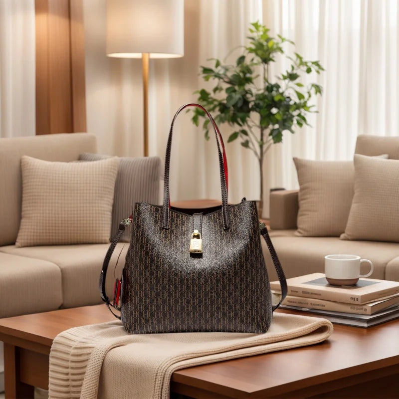 CH Premium Versatile Leather Crossbody Bag Ladies Large Capacity Daily Commuter Tote Bag Letter Print Design Ladies Fashion