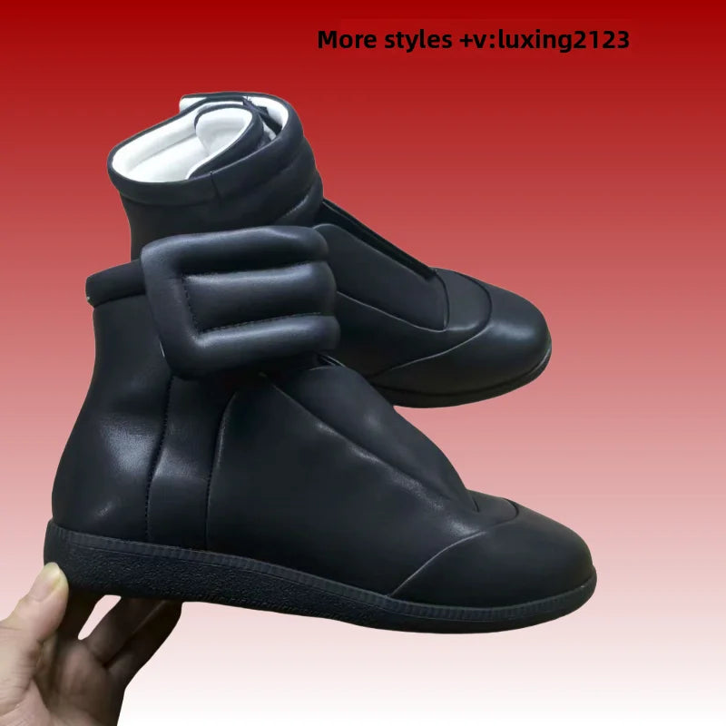 Men's High Top oes Genuine Leather Sport Casual White Dequn Sneakers mid Top Board oes Large Size Autumn Winter Faion