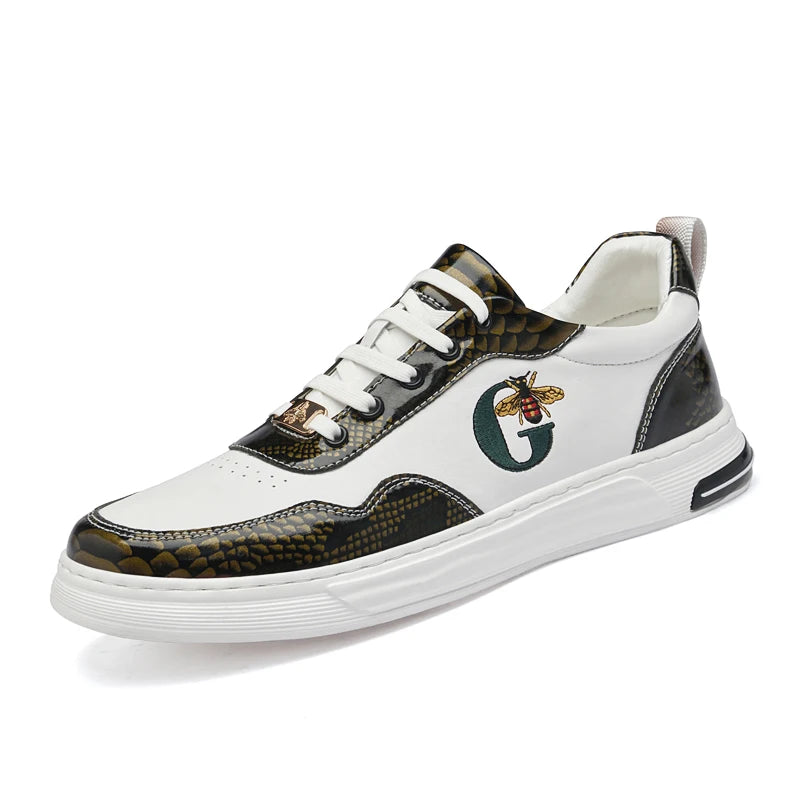 Italian Designer Men's Casual Bee Shoes, Luxurious and Fashionable Genuine Leather Business Shoes, Classic Sports Shoes