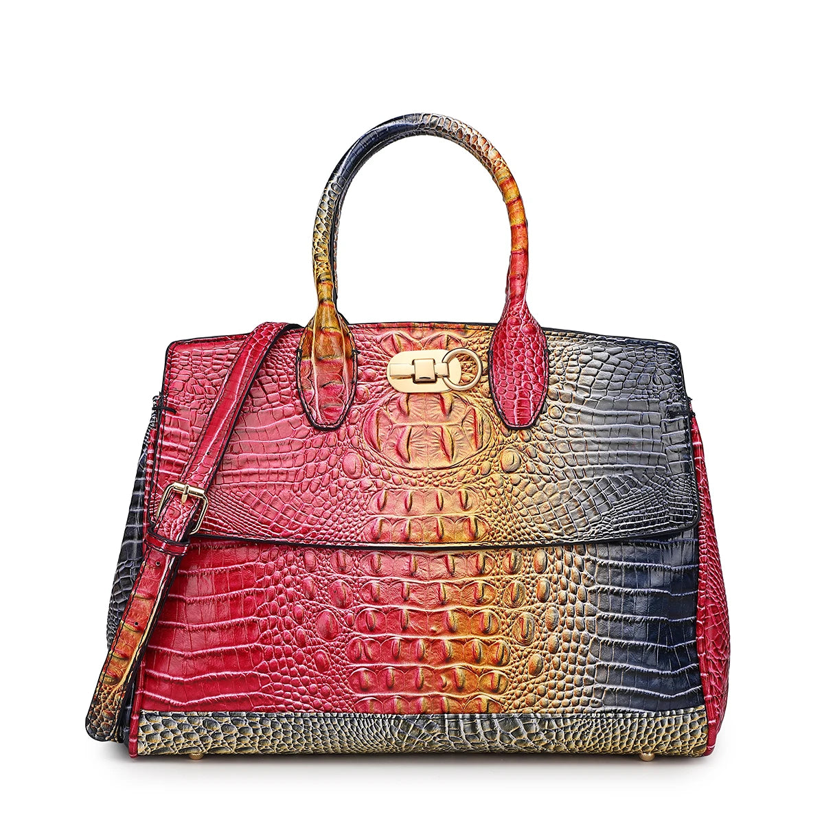 Crocodile Pattern Handbag & Purses Set, Multi-functional Vintage Top Handle Crossbody Bag & Business Clutch Bag & Card Coi