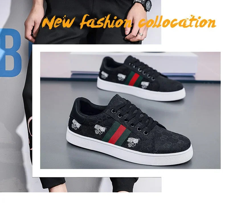 Men's Canvas Shoes Breathable Sports Sneakers Casual Style Student Footwear Fashionable Flat Board Shoes Mid Heel Grid Lining