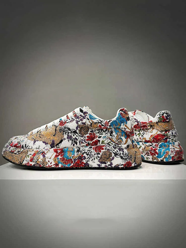 Fashion New Men's All Match Rhinestone Floral Pattern Causal Shoes Flats Male Sports Walking Sneakers  Zapatillas Hombre