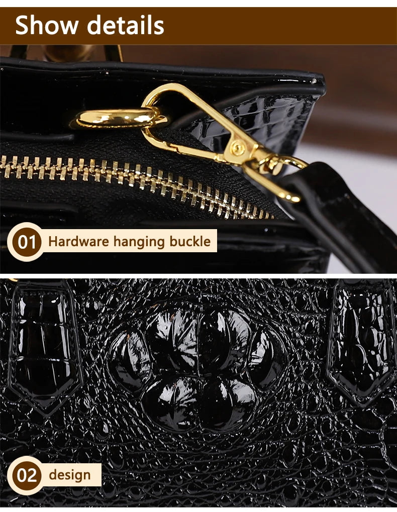 2025 New crocodile-patterned middle-aged mom bag, genuine bamboo joint handle handbag, high-end single-shoulder crossbody bag