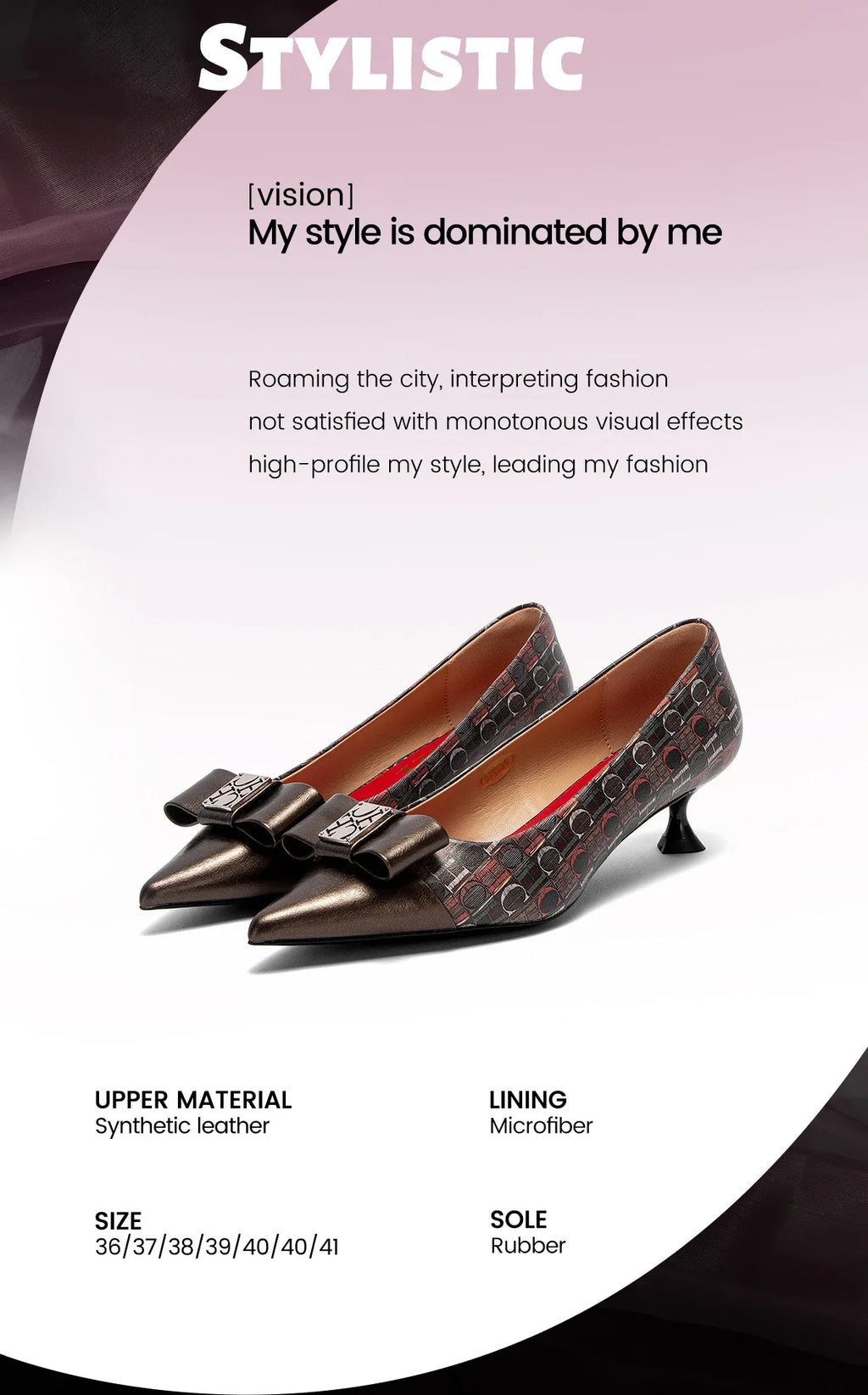 Classic Retro Pointed Toe Design Women's Strap Heel Single Shoes Fashion New Comfortable Versatile Letters Printed