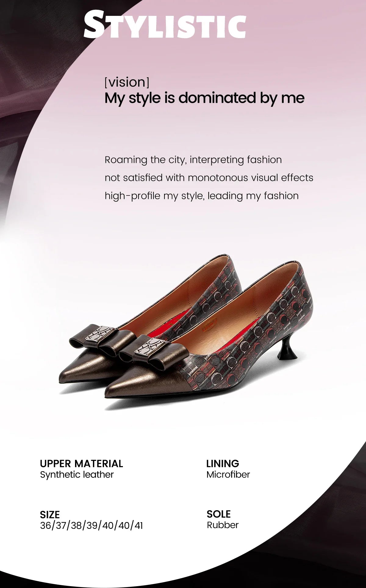 Classic Retro Pointed Toe Design Women's Strap Heel Single Shoes Fashion New Comfortable Versatile Letters Printed