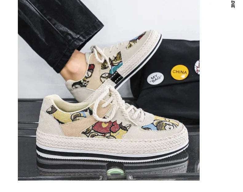 Men's Canvas Shoes Summer Breathable Sports Casual Work Shoes Soft Bottom Wear-resistant Corduroy Loafers Flat Rubber Sole