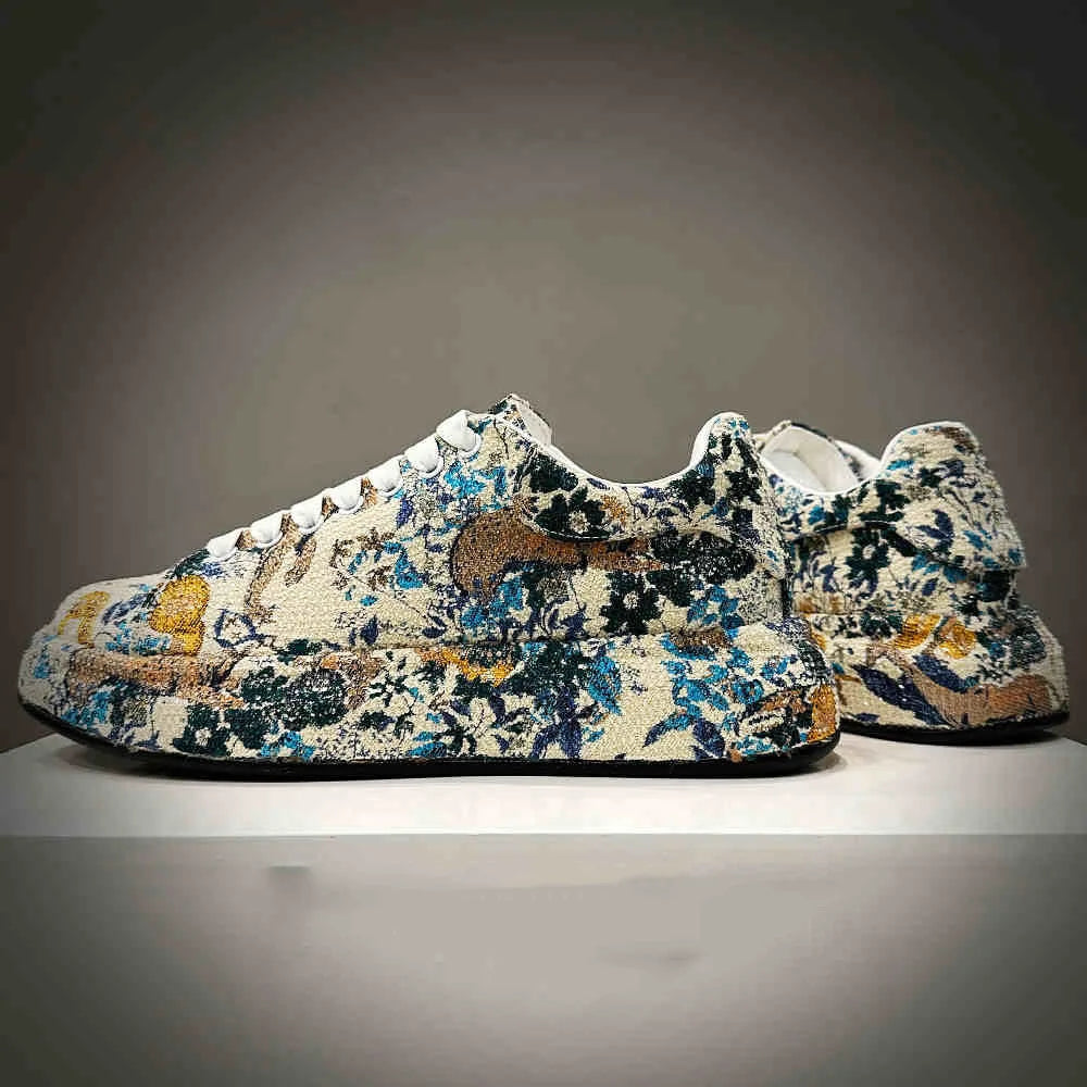 Fashion New Men's All Match Rhinestone Floral Pattern Causal Shoes Flats Male Sports Walking Sneakers  Zapatillas Hombre