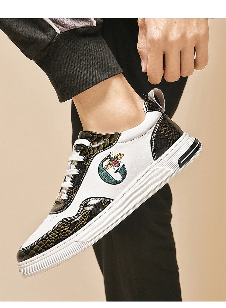 Italian Designer Men's Casual Bee Shoes, Luxurious and Fashionable Genuine Leather Business Shoes, Classic Sports Shoes