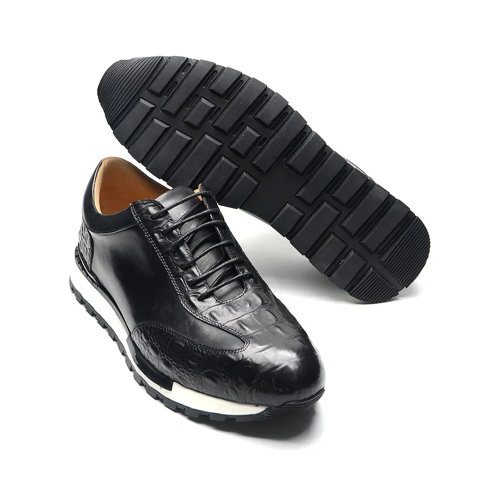 Men's Oxford Sneaker Cow Genuine Leather Crocodile Pattern Fashion Man Casual Shoes Lace-Up Business Office Walk Male Footwear