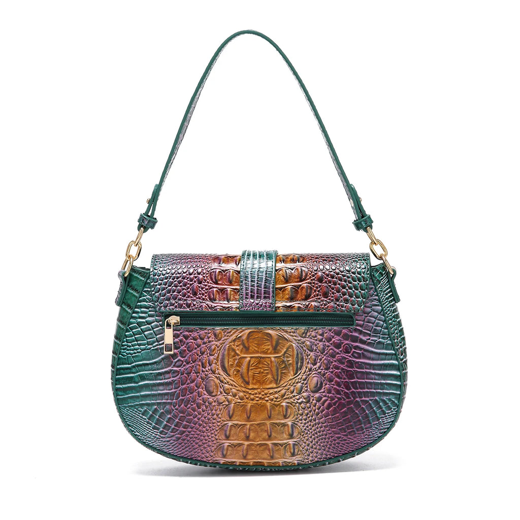 Saddle bag with large buckle and crocodile pattern, colorful underarm bag, single shoulder bag with shoulder strap and crossbody
