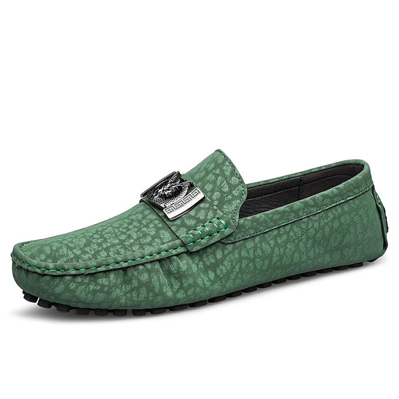 Designer Dragon Button Loafers Men's Comfortable Soft Bottom Black Fashion Flat Shoes Green Business Dress Driving Shoes for Man