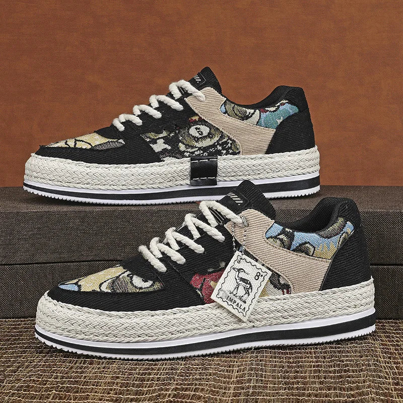 Men's Canvas Shoes Summer Breathable Sports Casual Work Shoes Soft Bottom Wear-resistant Corduroy Loafers Flat Rubber Sole