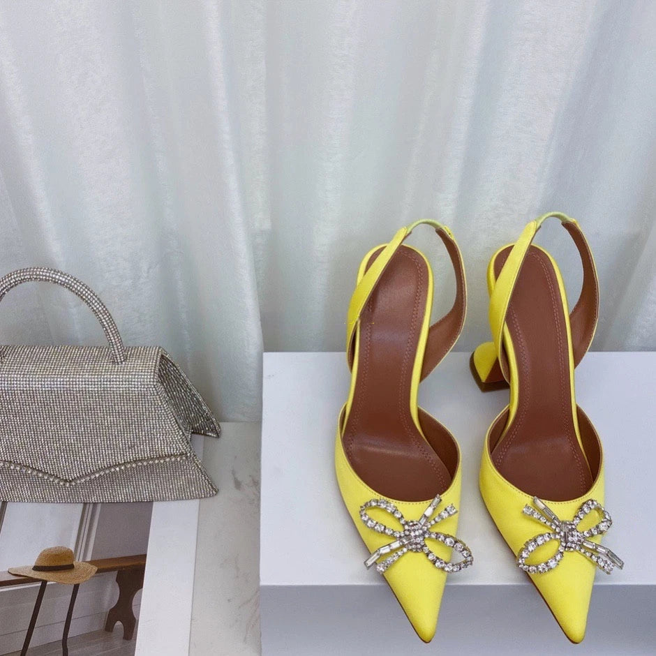 2023 New High Heels Women's Rhinestone Bow Pointy Glasses with Stilettos and Sandals Women.