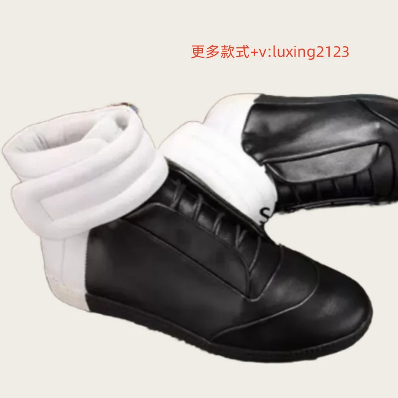 Men's High Top oes Genuine Leather Sport Casual White Dequn Sneakers mid Top Board oes Large Size Autumn Winter Faion