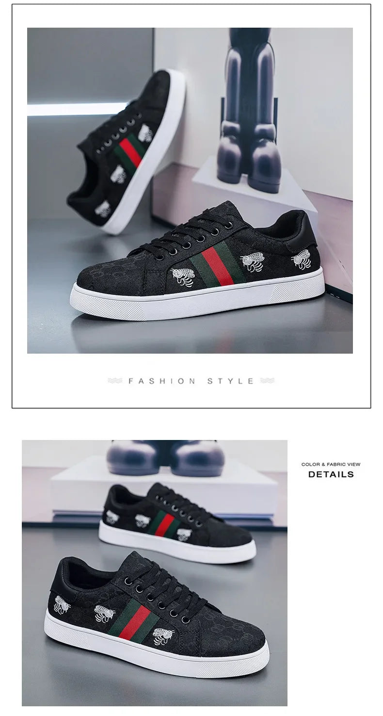 Men's Canvas Shoes Breathable Sports Sneakers Casual Style Student Footwear Fashionable Flat Board Shoes Mid Heel Grid Lining