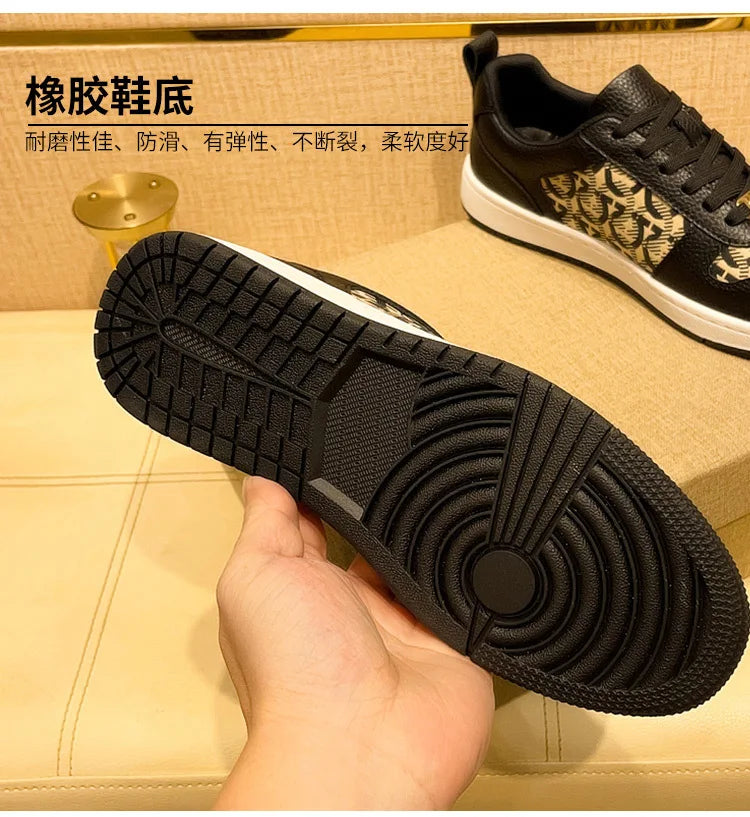 European New Shoes for Men Genuine Leather Patchwork Casual Shoes Trend Flat Skateboard Shoes Youth Cool Lace-up Sneakers
