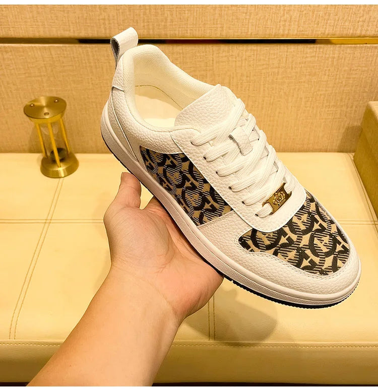 European New Shoes for Men Genuine Leather Patchwork Casual Shoes Trend Flat Skateboard Shoes Youth Cool Lace-up Sneakers