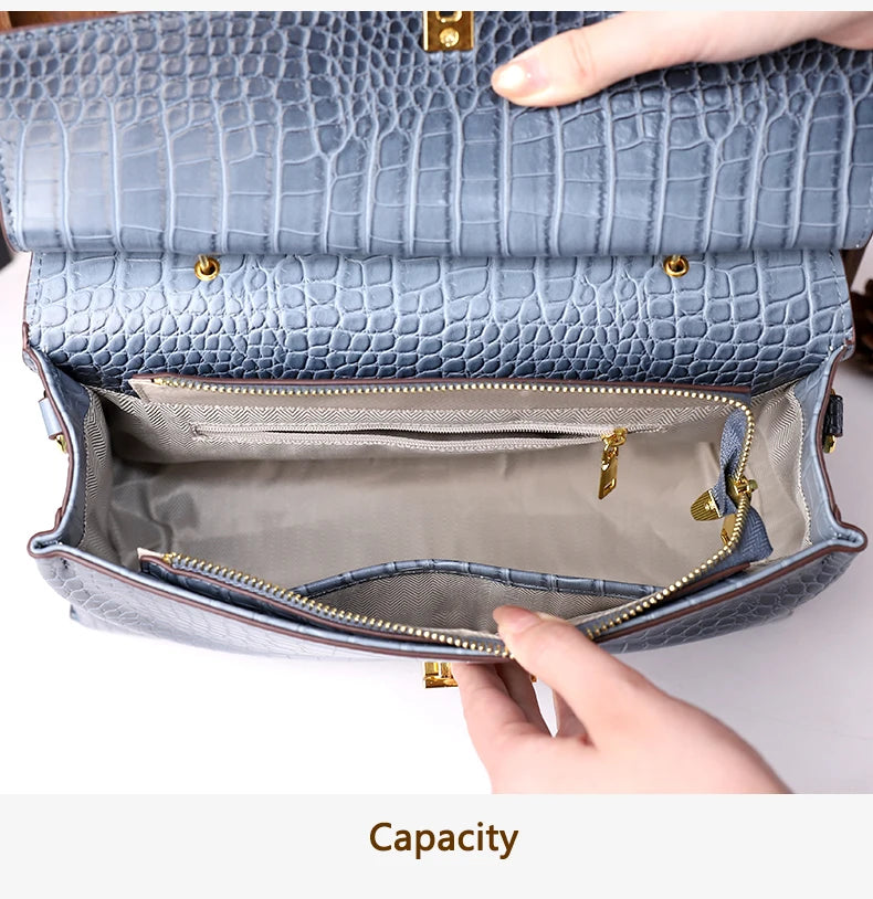 2025 New Crocodile Pattern Large Capacity Handbag Vintage Ladies Single Shoulder Slant Cross Bag Stylish Simple Women's Purse